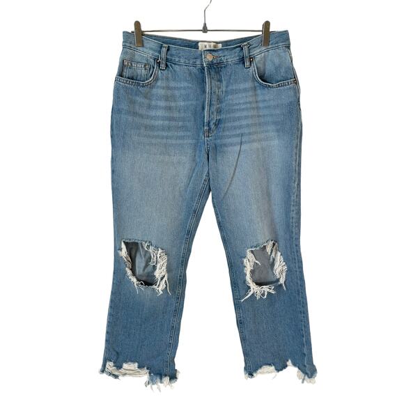 FREE PEOPLE We The Free Maggie Mid Rise Straight Leg Distressed Jeans 29 Grunge - Picture 3 of 13